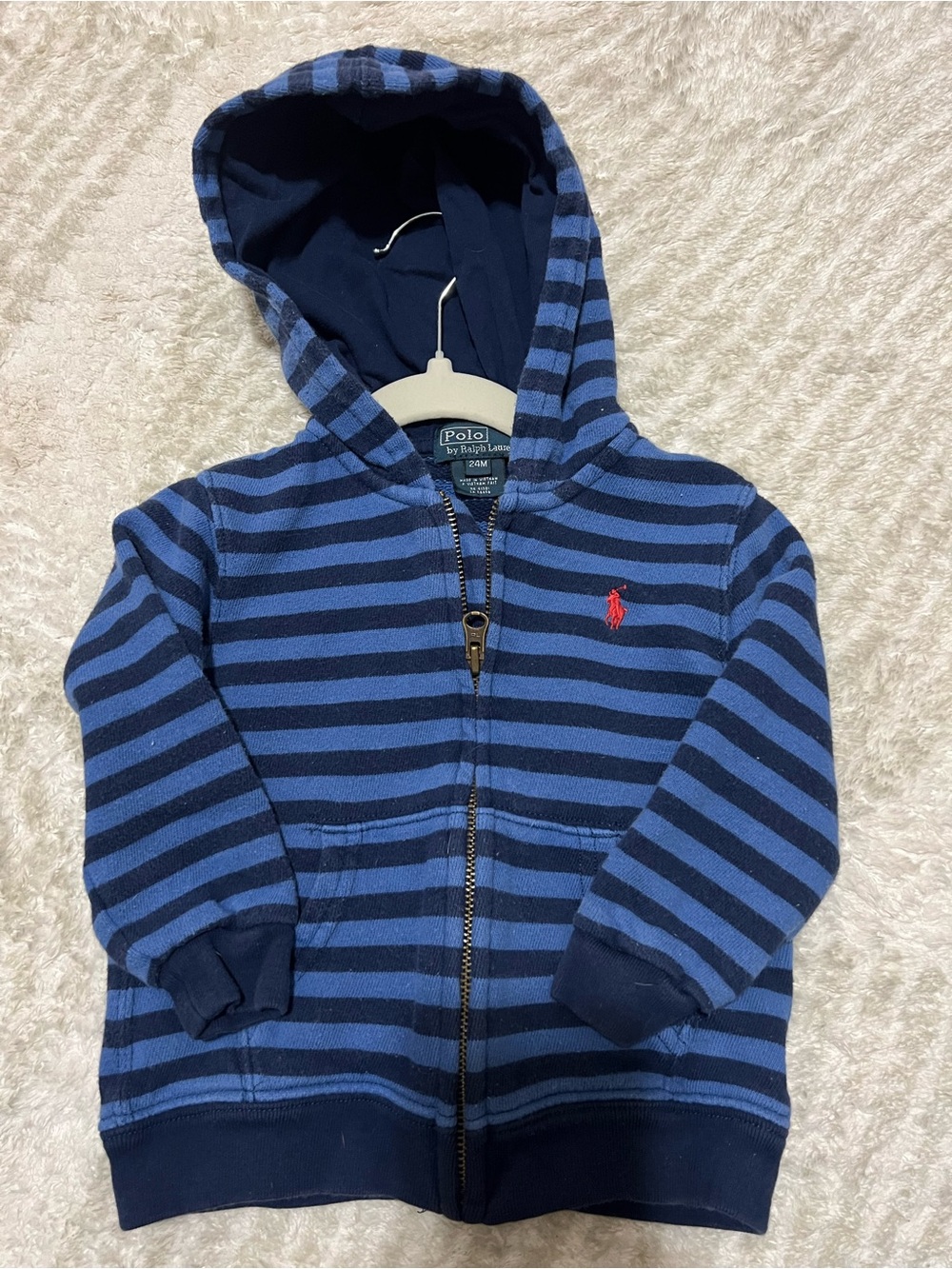 Polo by Ralph Lauren Navy & Blue Striped Zip-Up Hoodie with Red Pony